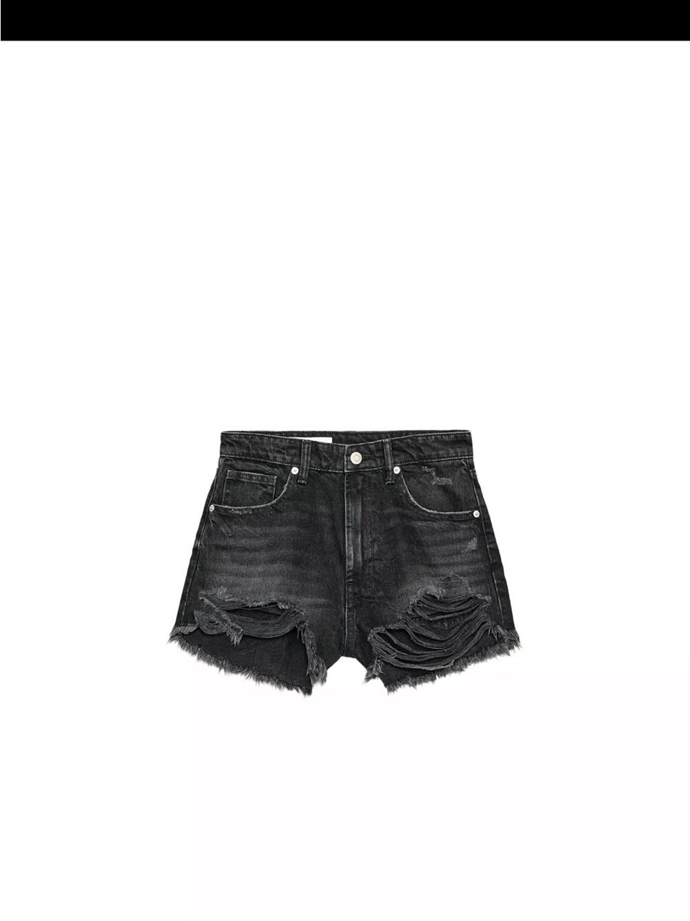 Zara Black Distressed High-Rise Denim Shorts